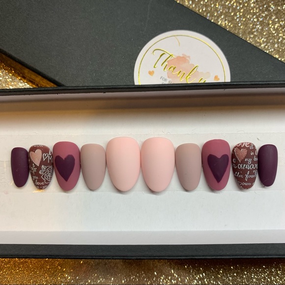 GIFTED Matte Custom Plum & Pink Gradient Press Ons - Picture 4 of 4